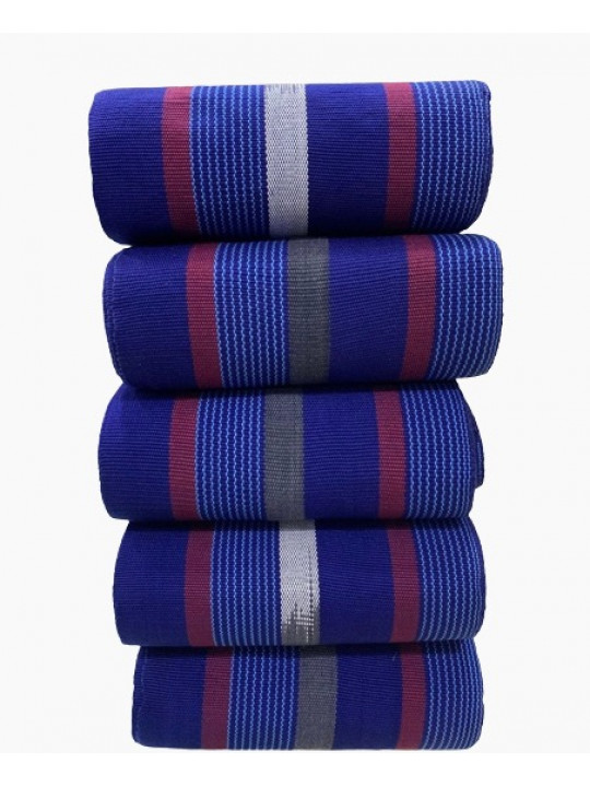 New Stripped Aso Oke Bundle Fabric | Blue | Silver | Wine